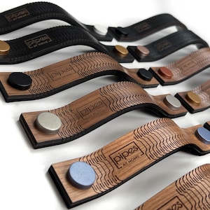 Exclusive wood & leather furniture handles - new product 2024 in a unique design and in many colors, dresser handles, wooden handles