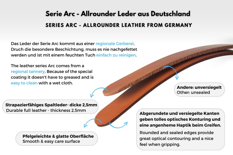 Möbelgriff Ocher Serie Arc Ledergriff handgefertigt in Deutschland / Ocker, Beige, Sand, Crem / Schlaufengriff / Schrankgriff / Zieht image 7