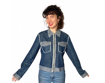 Jean Paul Gaultier frayed seams 1990 s denim Jacket Double Zip