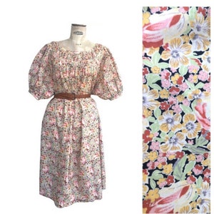 1980s Garden Party Liberty London Fabelhafte Puffärmel Midi Kleid French Vintage