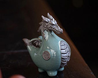 ドラゴン陶器装飾品 磁器製ドラゴンの置物 | 陶器彫刻 | 西洋の守護神 | 風水装飾 | 手作り