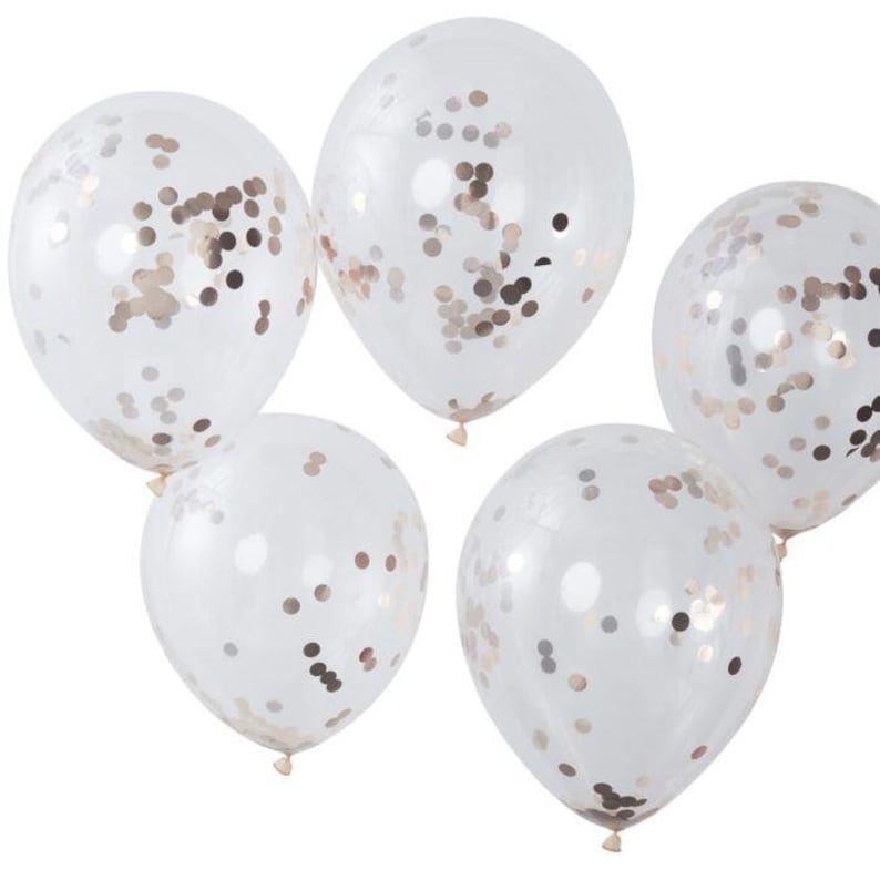 Rose Gold Balloon Bouquet, 5 Rose Gold Confetti Balloons