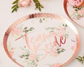 Team Bride floral print rose gold foiled Paper Plate