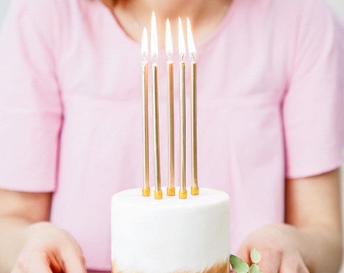 12 Metallic Gold Tall Candles Gold Cake Decoration Birthday Etsy UK
