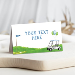 Bewerkbare golfvoedseltentkaarten Golf Par-tee-kaarten Golfen Verjaardag Hole in One 1e jarige, Golf Baby Shower Download Corjl-sjabloon