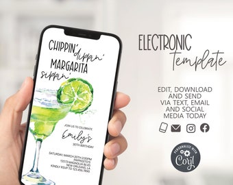 Bearbeitbare Margarita digitale Einladungsvorlage, mobile Einladung, E-Invite-Telefoneinladungen