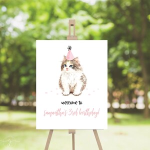 EDITABLE Cat Birthday Welcome Sign - Kitten Birthday Welcome Sign - Cat Themed Birthday Party Sign, Instant Download