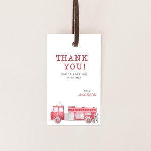 Editable Fire Truck Birthday Favor Tags Firetruck tag Template, Fireman Favor Labels, Fire Department Gift Tags Printable, Instant Download
