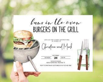 EDITABLE BBQ Baby Shower Invitation, Bun in the Oven, Couples Shower, Editable Text, Instant Download, Digital Invitation