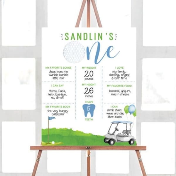 Editable Golf First Birthday milestone board,  Golf 1st birthday poster. 1st birthday milestone board. Instant download