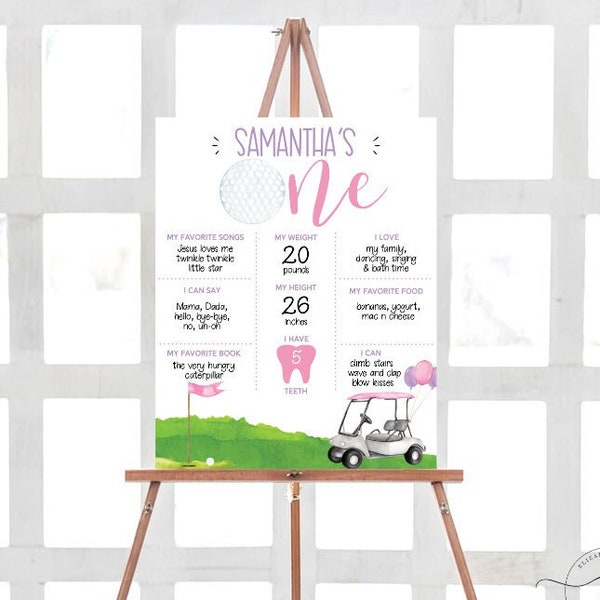 Editable Golf First Birthday Girls Milestone Board, Golf 1st birthday poster, 1st birthday milestone board. Instant download