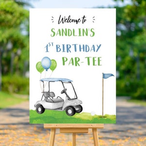 EDYTOWALNY znak powitalny na pierwsze urodziny w golfa - znak powitalny na imprezę golfową - znak powitalny na Hole in ONE, natychmiastowe pobranie