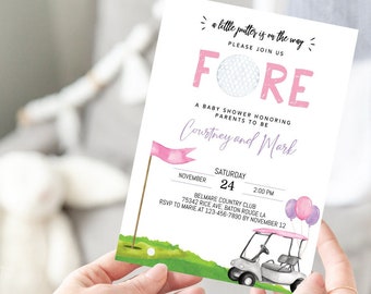 EDITABLE Golf Baby Shower Invitation -Baby Girl shower Invitation - Golf Invite, Instant Download