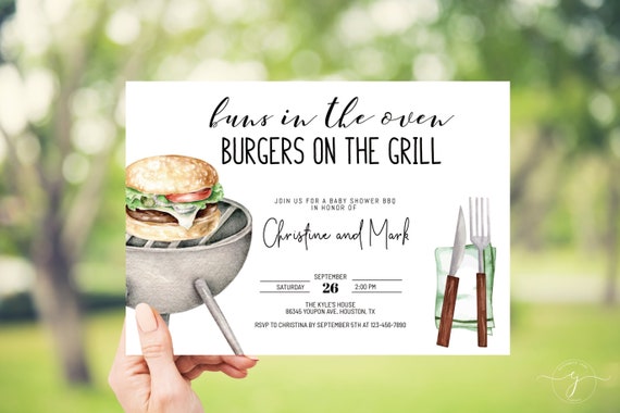 EDITABLE BBQ Baby Shower Invitation, Bun in the Oven, Couples Shower, Editable Text, Instant Download, Digital Invitation