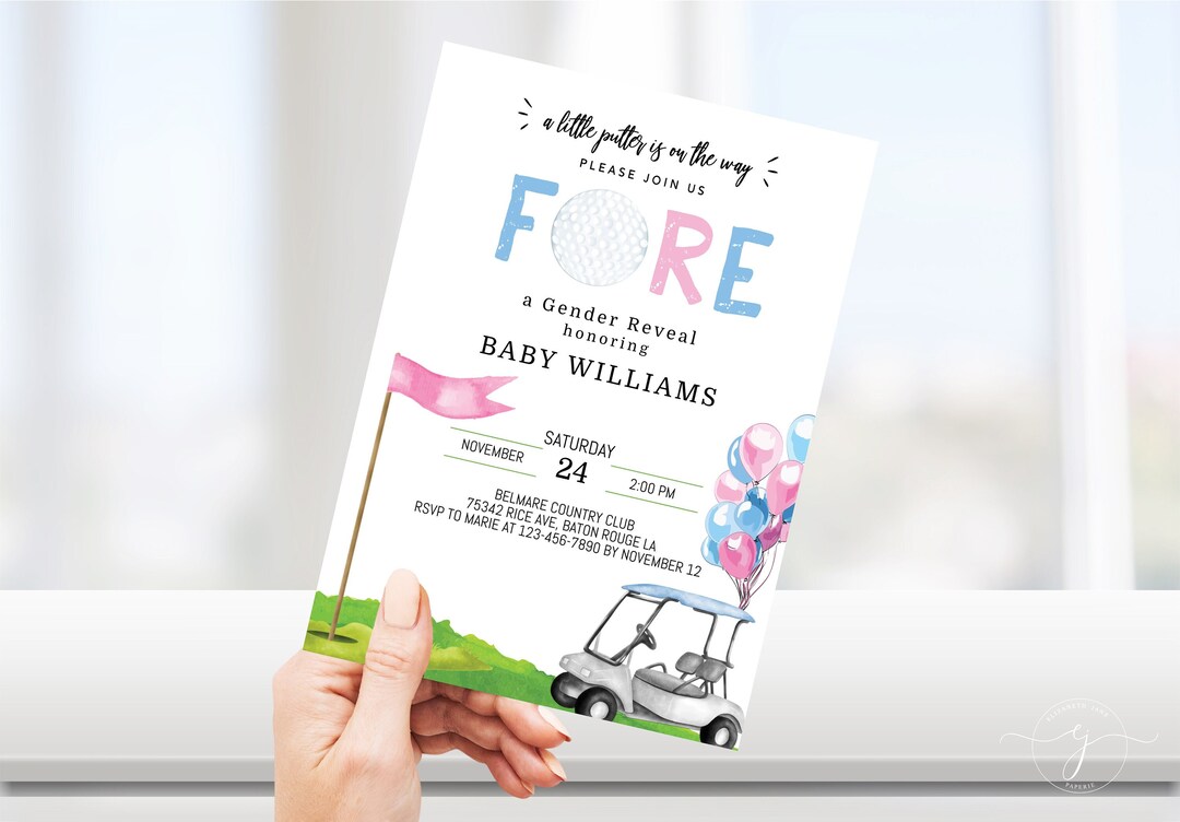 EDITABLE Golf Gender Reveal Invitation Baby shower Invitation Gender