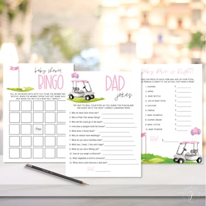 Gry Golfowe na Baby Shower w kolorze różowym, do pobrania natychmiast, Baby Price is right, żarty taty, Baby Shower Bingo, gry do wydrukowania na Baby Shower, gry golfowe