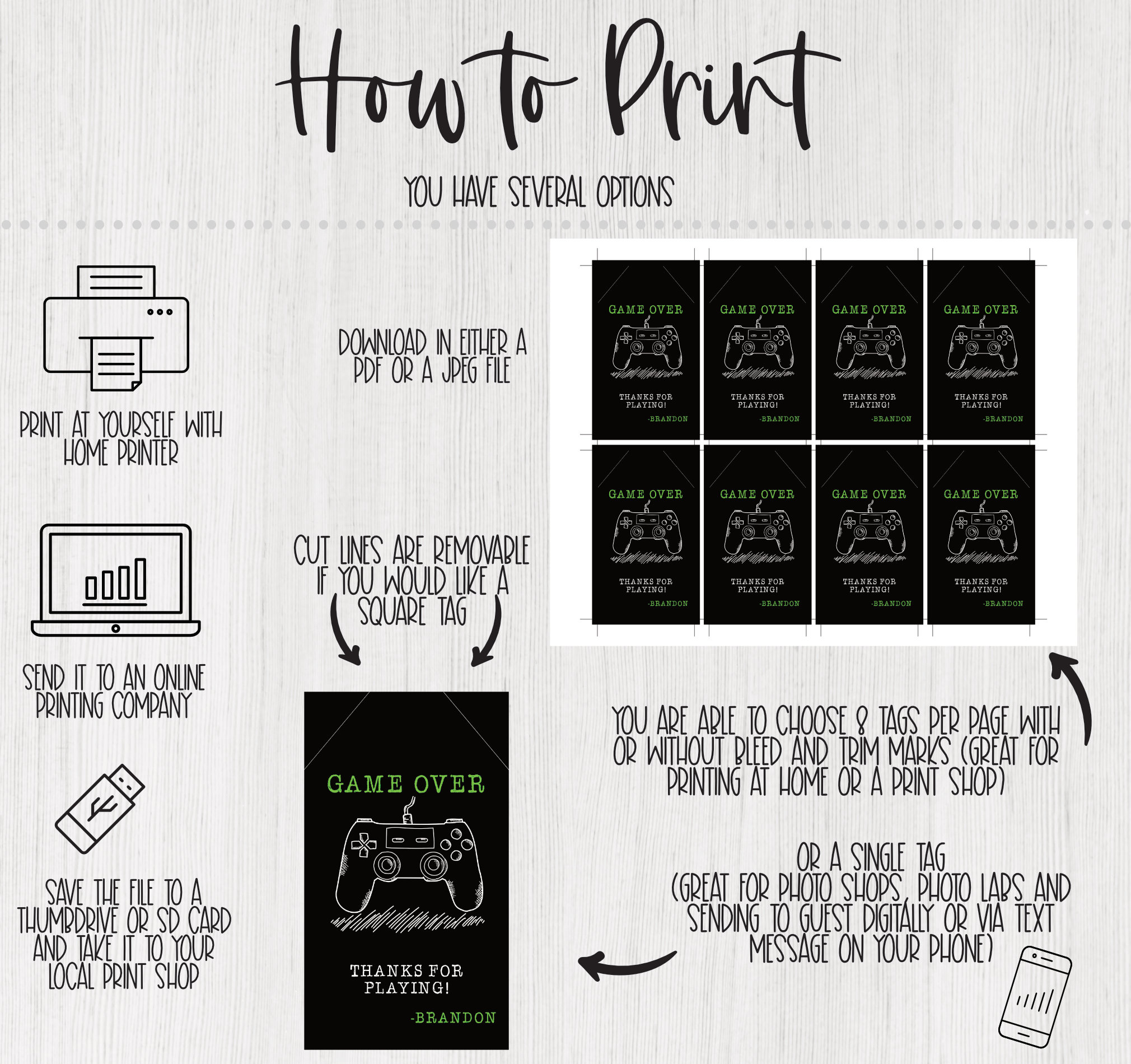 Editable Video Game Thank You Tags, Gamer Party Favor Gift Tags, Video ...