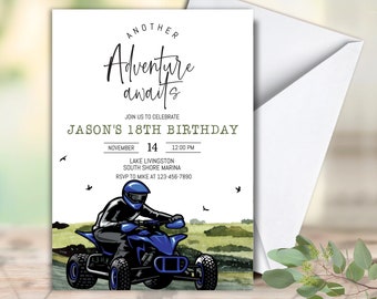 EDITABLE Blue 4-Wheeler Birthday Invitation - Men's Off road Birthday Invitation - Boy's four wheeler ATV Birthday Invite, Instant Download