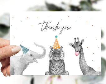 Party Animal Blank Thank You Card, Printable Thank You Cards, Party Animal Birthday, Thank You Note