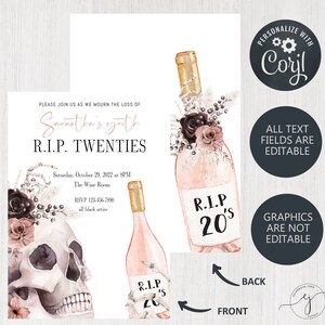 Plantilla de invitación de cumpleaños EDITABLE Death to 20's, RIP Twenties Birthday Party Invite, 30th Birthday, Champagne Invite, Instant Download imagen 4