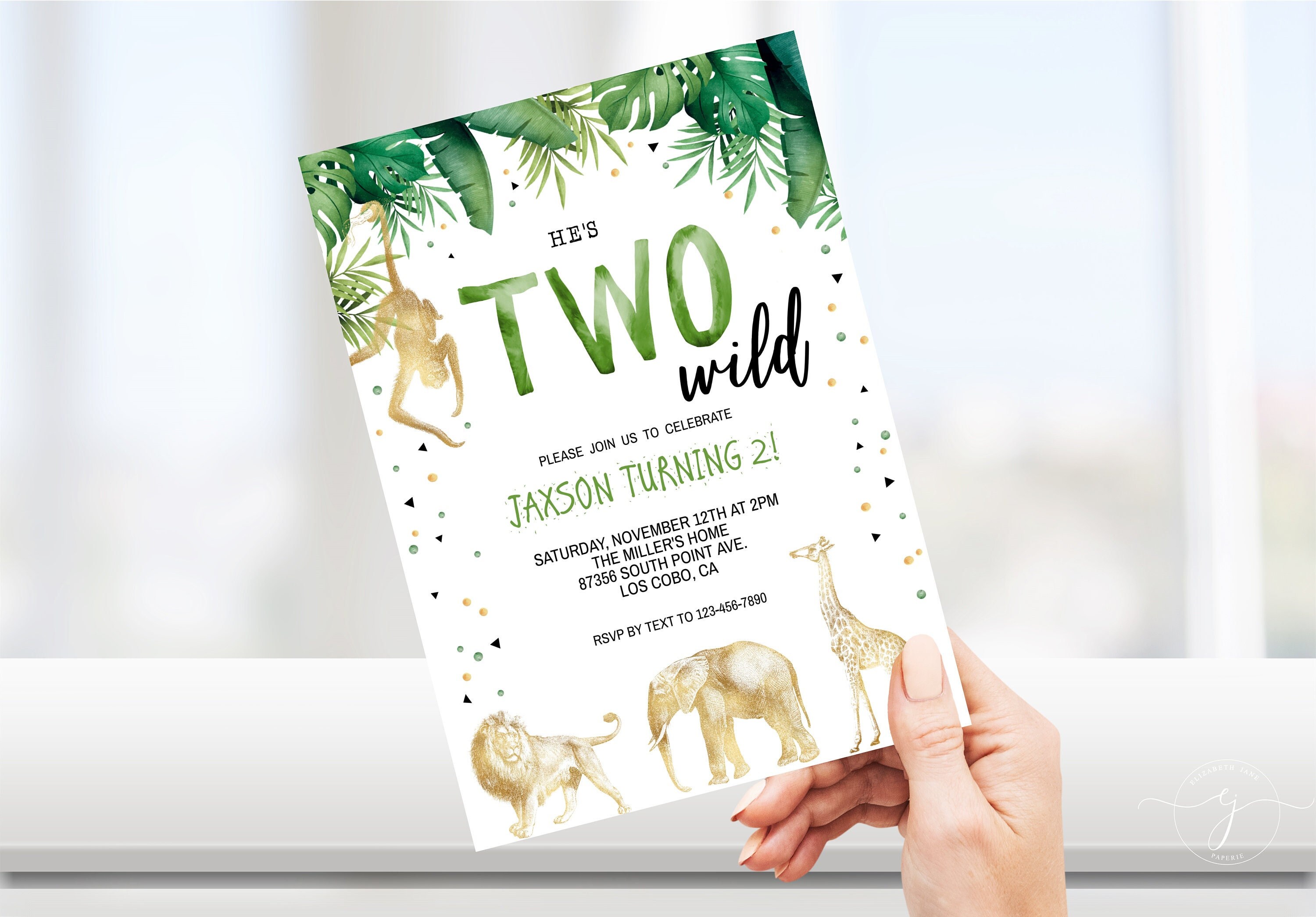 Editable Two Wild Birthday Invitation Boy Second Birthday 2nd Safari Animals Jungle Zoo Party Animals Digital Corjl Template