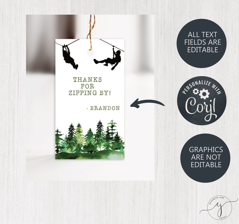 Editable Zipline Thank You Tags Zipline Party Favor Gift Etsy