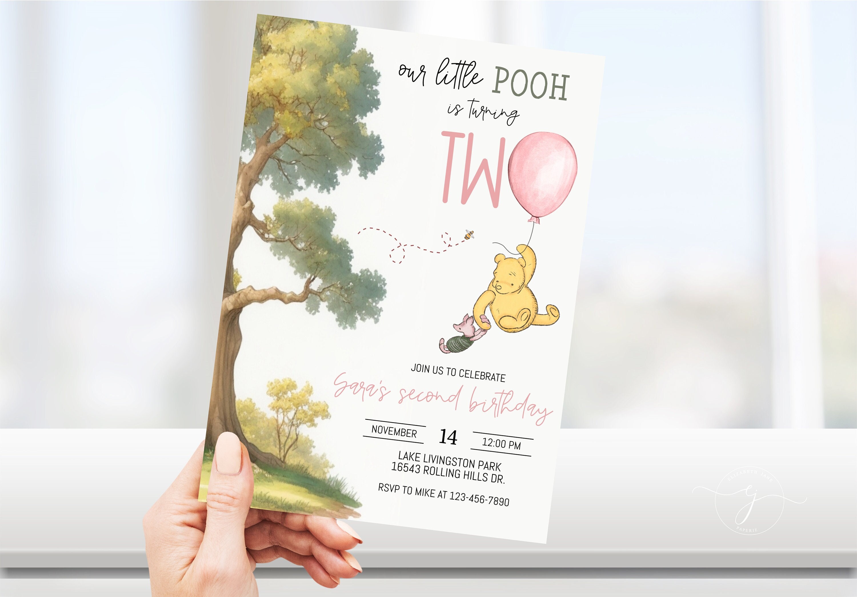 EDITABLE Classic Winnie the Pooh Birthday Invitation Pooh is turning TWO Birthday Invitation Second Birthday Invite Instant