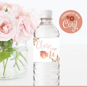 EDITABLE Peach First Birthday Printable Water Bottle Labels - Girl First Birthday Peach Party Favor, Instant Download