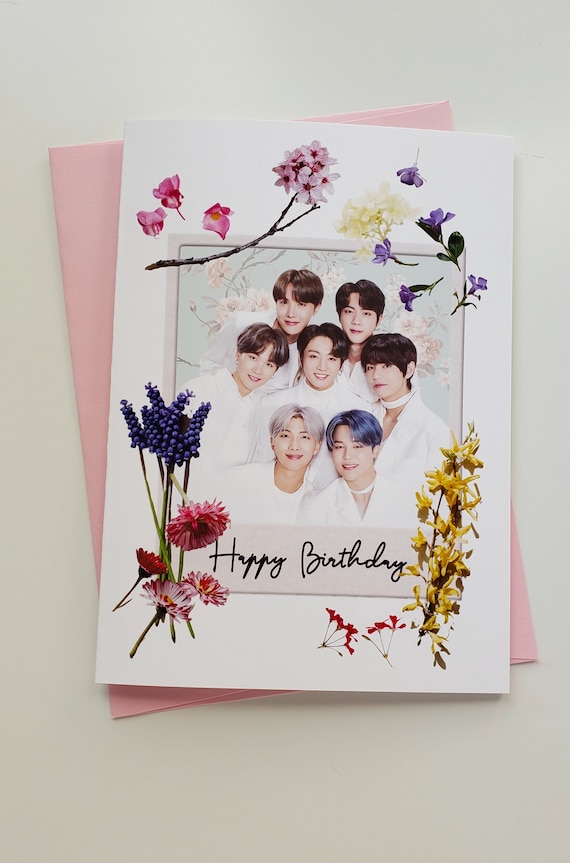Floral BTS Birthday Card Handmade Free Shipping Made in Etsy