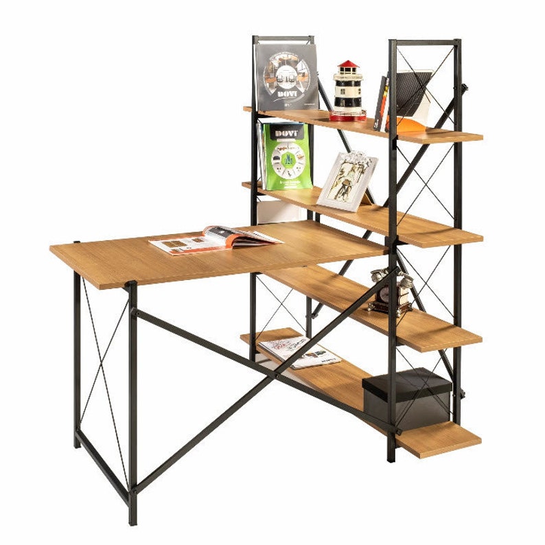 Metal Leg Bookshelf Study Desk Black / Cherry Study Desk Etsy