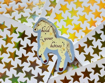 Sticker autocollant cheval fantaisiste en vinyle brillant avec étoiles, tiens vos chevaux