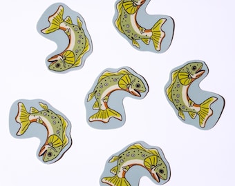 green gouache trout nature stickers |  matte finish fish!