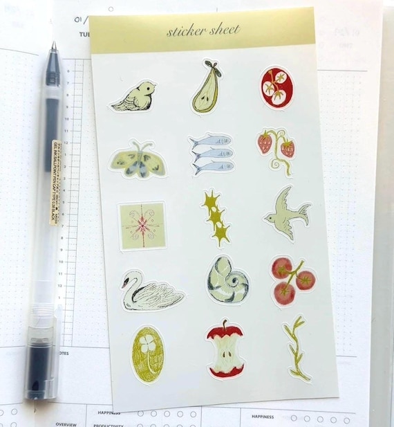 illustrated journaling whimsy sticker sheet for daily planners