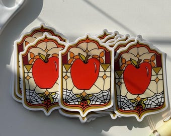 Sticker pomme vitrail finition mate coccinelle