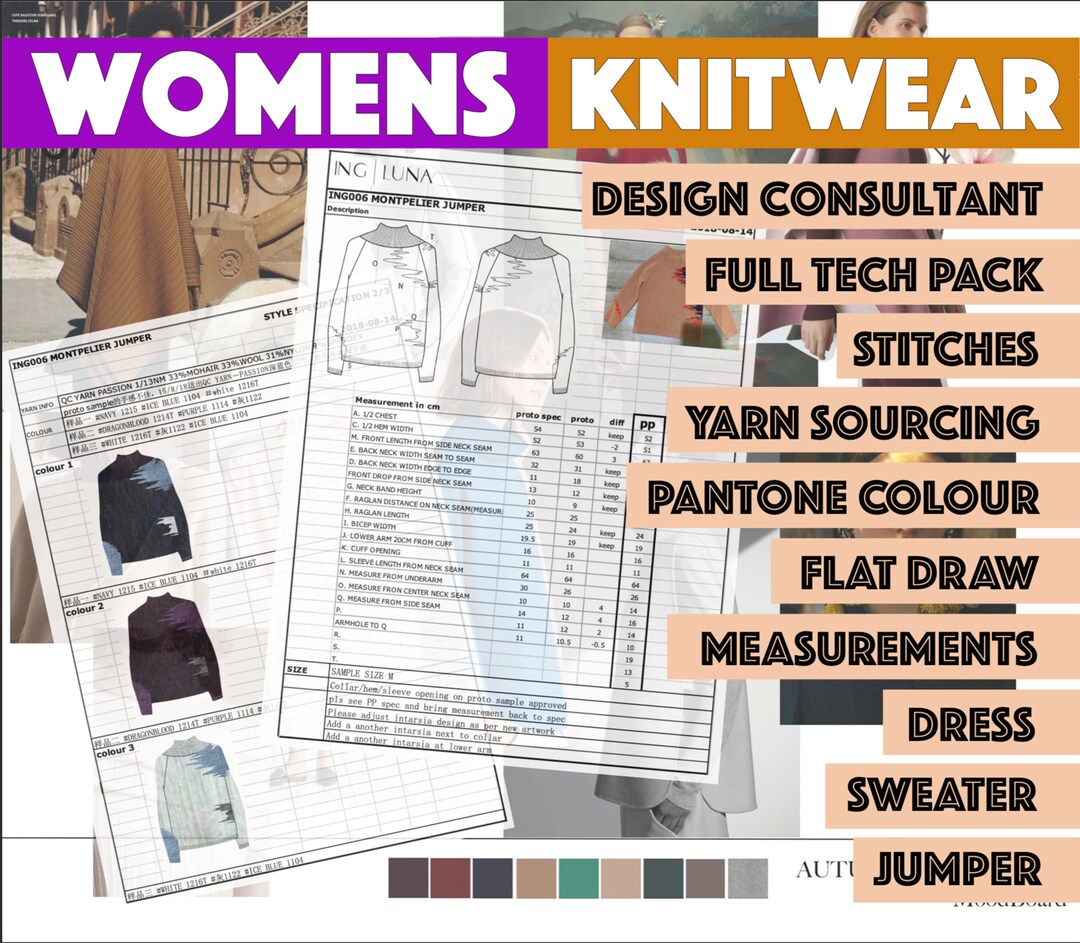 Knitwear Tech Pack for Womenswear Dress Sweater Jumper Fully Fashion