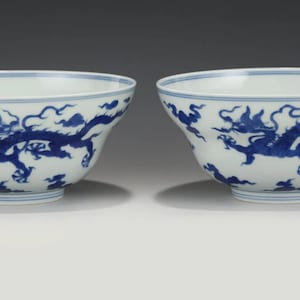 Ein Paar Daoviang Blau & Weiß Taillierte Schüsseln