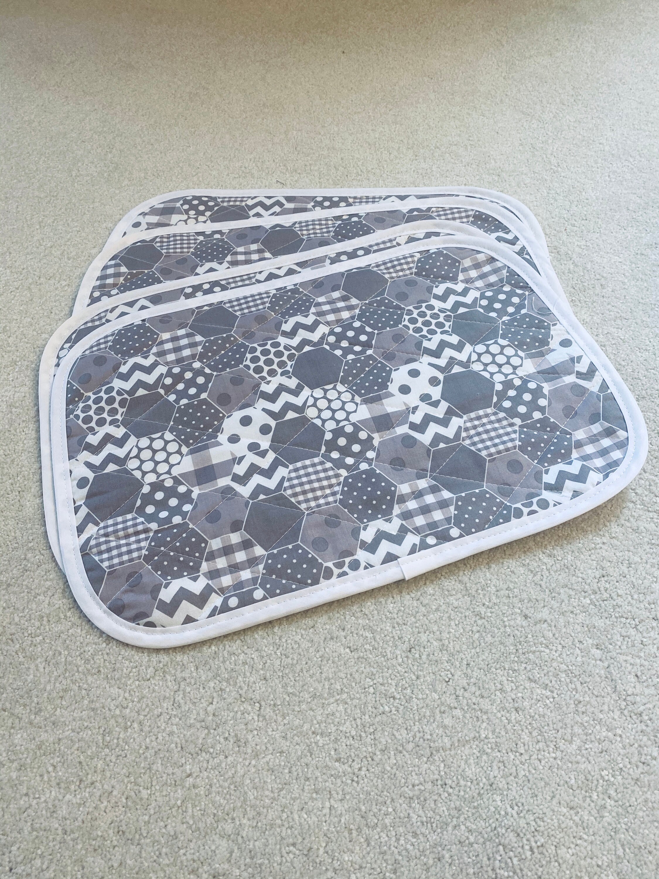Oval Quilted Dining Table Cotton Placemats Set of four Grey Etsy