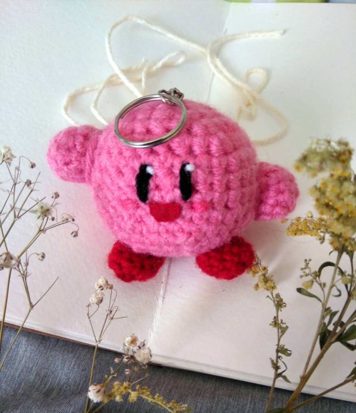 Kirby Keychain Kirby Charm Cute Crochet Keychain Nintendo Etsy