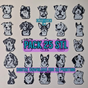 Puede incluir: Un paquete de descarga digital de 25 archivos STL para la impresión 3D de siluetas de razas de perros. El paquete incluye una variedad de razas de perros, incluyendo un bulldog, un pug, un dachshund, un labrador, un golden retriever, un poodle, un chihuahua, un terrier, un husky, un pastor alemán, un doberman, un rottweiler, un gran danés, un san bernardo, un perro de montaña bernés, un boxer, un beagle, un boston terrier, un bulldog francés, un shih tzu, un yorkshire terrier, un pomerania, un bichón frisé y un cavalier king charles spaniel.