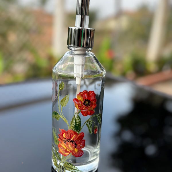 Hand painted soap dispenser, glass soap dispenser, handmade soap dispenser, housewarming, gift for her, gift for mom, gift, soap dispenser