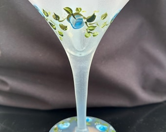 Hand Painted Floral Martini Glass, Frosted Cocktail Barware