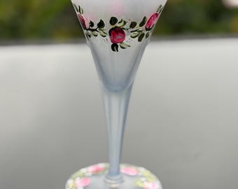 Hand Painted Frosted Martini Glass, Floral Cocktail Barware