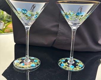 Hand Painted Floral Martini Glass, Cocktail Barware