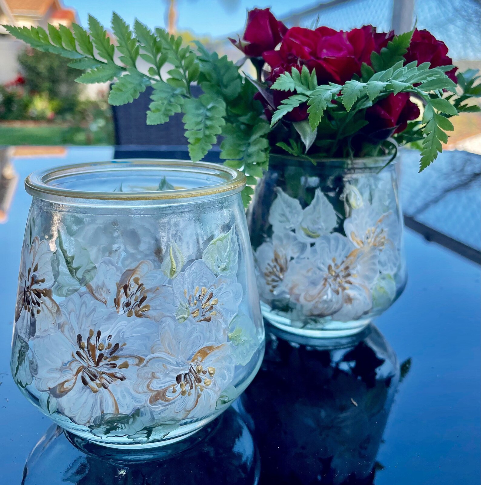 Set of 2 Hand Painted Candle Holders, Candle Holder, Candle Holder Glass, Tea Light Candle