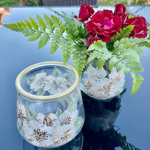 Set of 2 hand painted candle holders, candle holder, candle holder glass, tea light candle holder, votive candle, vase, Mother's Day gift