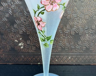 Hand Painted Floral Martini Glass, Antique Frosted Barware, Gift for Her