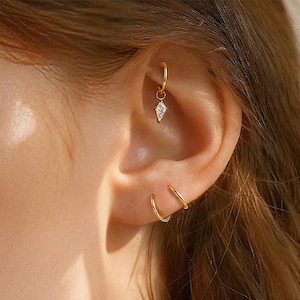 20G/18G/16G implant grade titanium hoop dangle CZ earrings,cartilage/daith/rook piercing gold jewelry