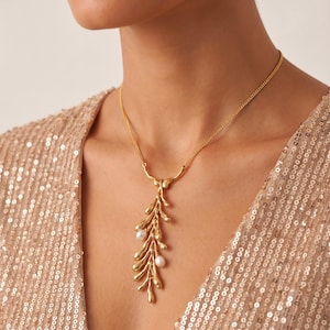 Alexis Bittar Vintage Pearl Leaf Pendant Necklace, Heavy Molten Plant Choker, Avant Garde Statement Botanical Jewelry