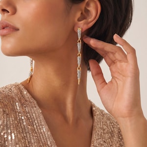 Alexis Bittar Vintage Rhinestone Cone Tassel Earrings, Heavy Segmented Spike Long Dangle, Avant Garde Punk Statement Jewelry
