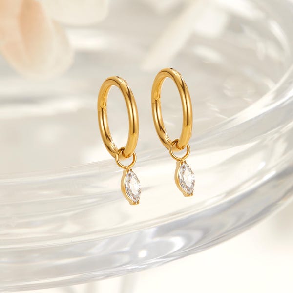 18G/16G Titanium Dangle Huggie Hoop, Gold Earrings, Cartilage/Conch/Helix Hoop Earring, Rook piercing • conch piercing, tragus/septum